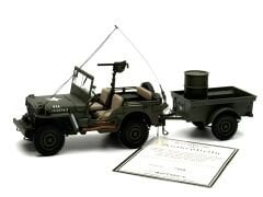 1:18 WILLYS Jeep with Trailer US Army 1941 74016 - Autoart Signature