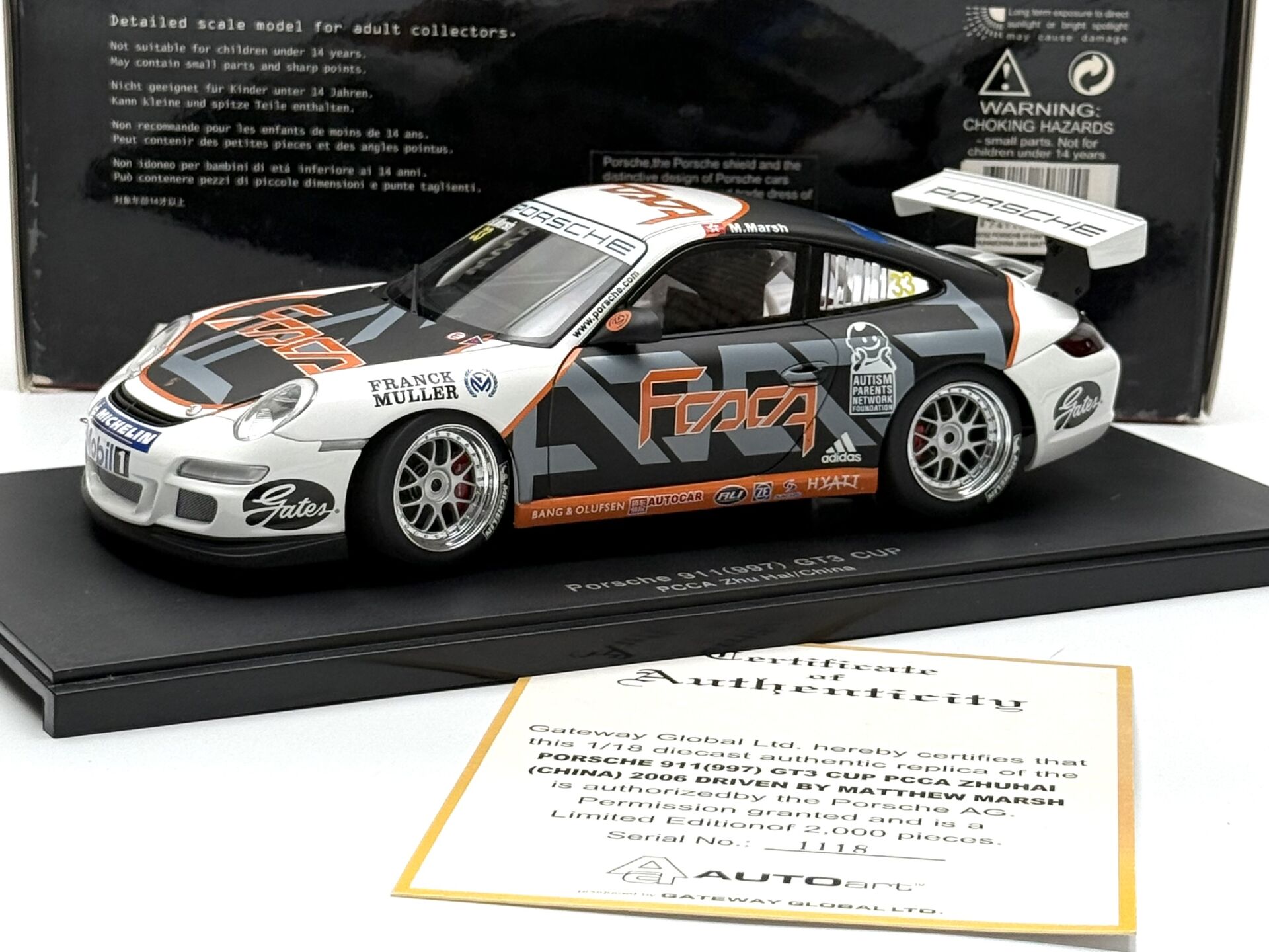 1:18 Porsche 911 997 GT3 Cup PCCA 2006 FAAQ -Autoart