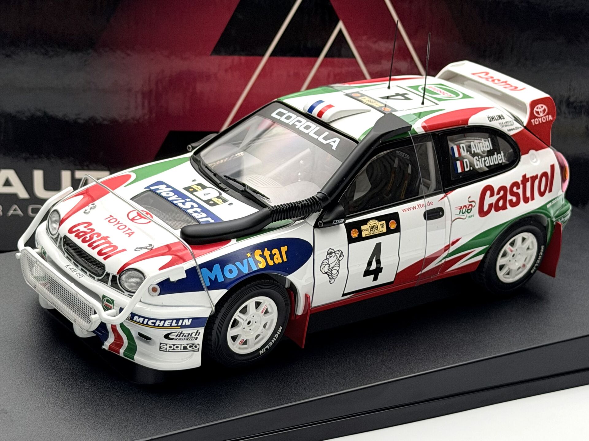 1:18 Toyota Corolla WRC Auriol #4 Safari Rally Kenya 1999 - Autoart